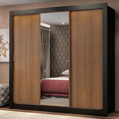 Guarda Roupa Casal Mônaco 3 Portas de Correr Preto-rustic com Espelho Madesa
