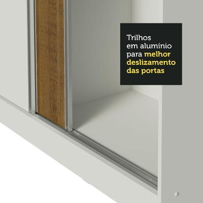Guarda Roupa Casal Zurique 3 Portas de Correr 4 Gavetas Branco-rustic-branco