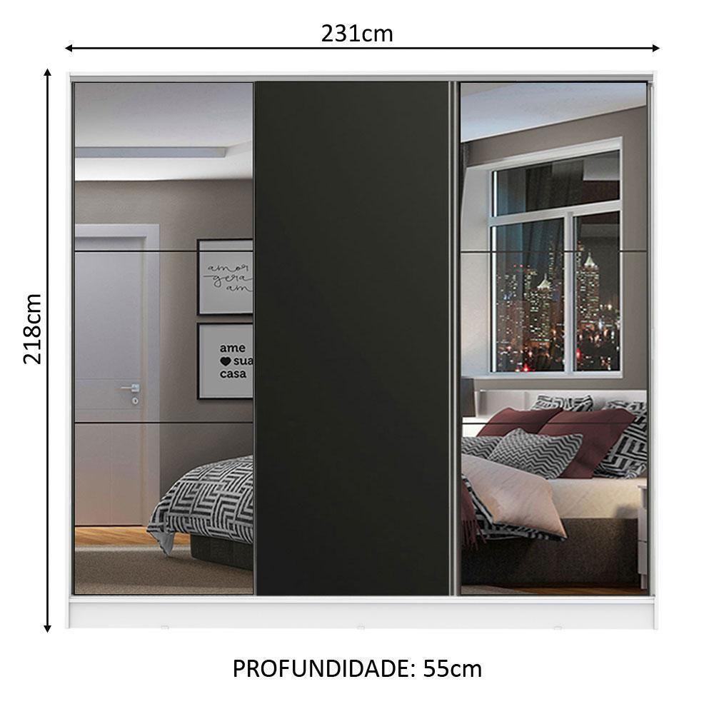 Guarda Roupa Casal 3 Portas de Correr Espelho Branco e Preto - 4