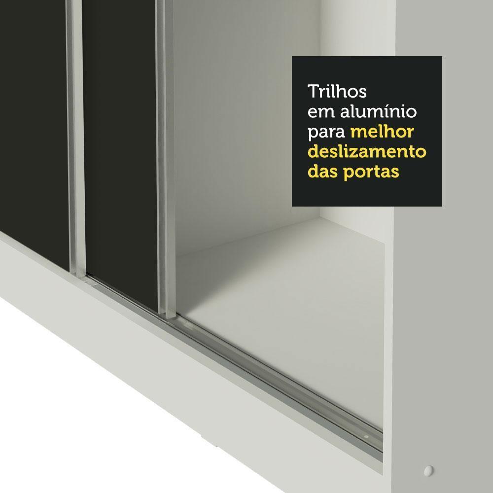 Guarda Roupa Casal 3 Portas de Correr Espelho Branco e Preto - 9