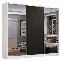 Guarda Roupa Casal 3 Portas de Correr Espelho Branco e Preto - 1