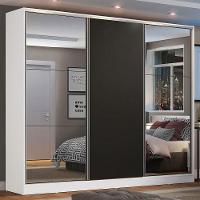 Guarda Roupa Casal 3 Portas de Correr Espelho Branco e Preto - 2