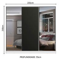 Guarda Roupa Casal 3 Portas de Correr Espelho Branco e Preto