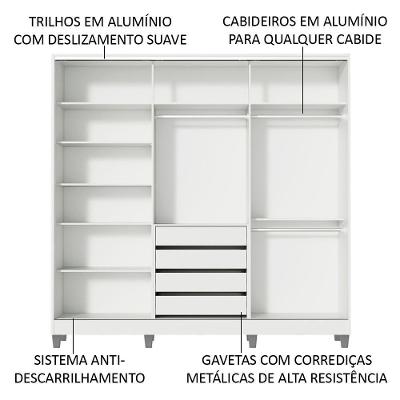 Guarda Roupa Casal Zurique 3 Portas de Correr Branco 100% MDF Madesa
