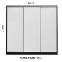 Guarda Roupa Casal 100% MDF Madesa Zurique 3 Portas de Correr Preto Branco - 7