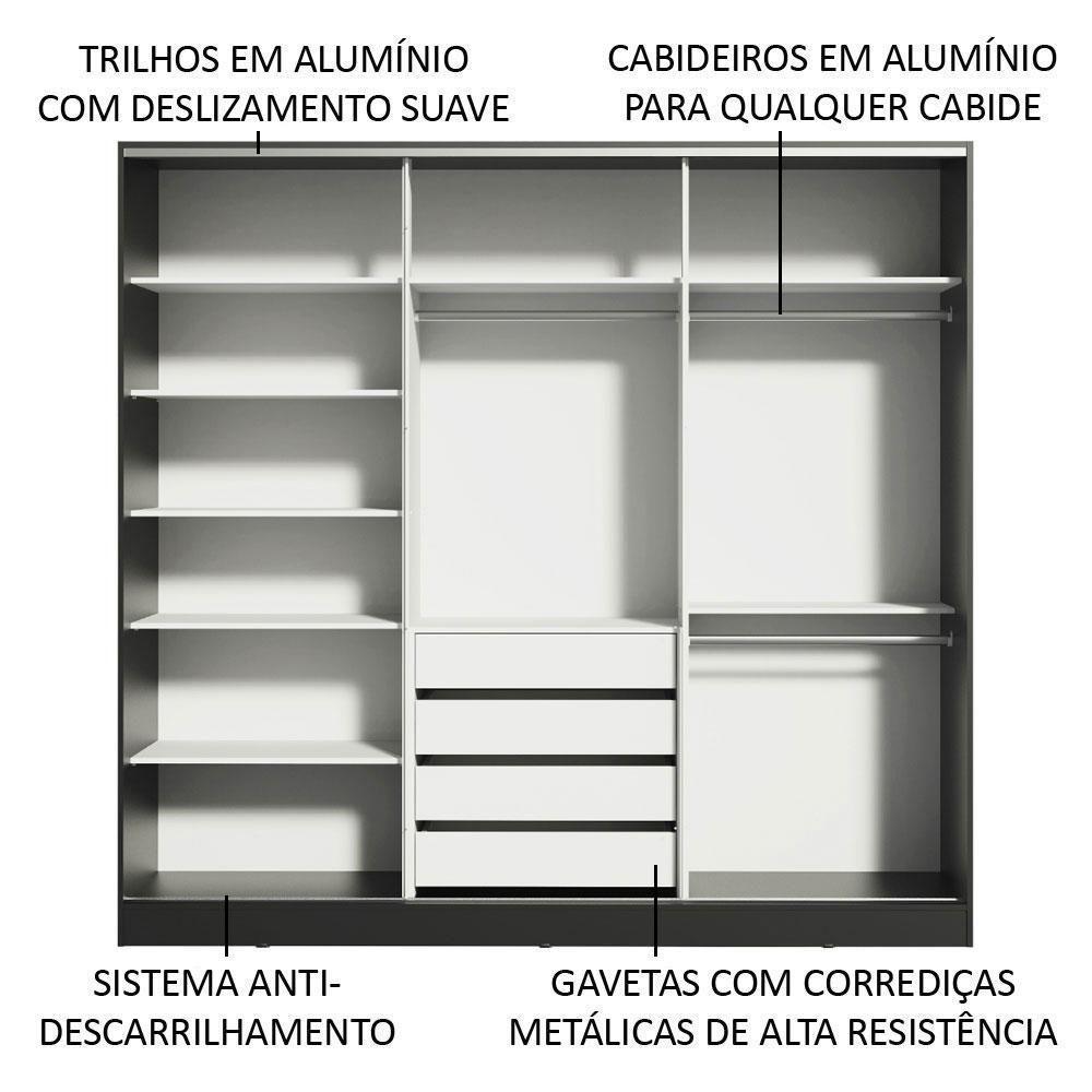 Guarda Roupa Casal Madesa Zurique 3 Portas Correr c/Espelhos - 6