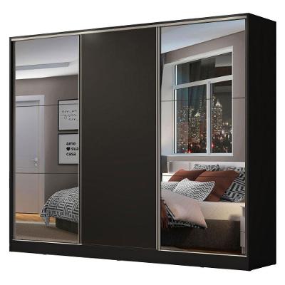 Guarda Roupa Casal Zurique 3 Portas de Correr 4 Gavetas Preto Preto MDF Madesa
