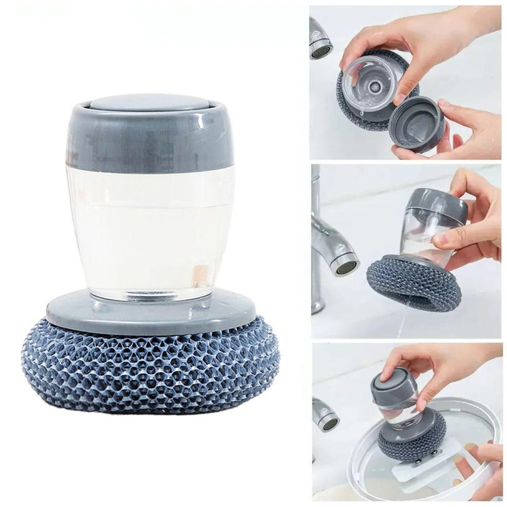Escova Limpeza Com Dispenser Detergente Palha De Aço Cozinha Esponja Limpa Panela - 3