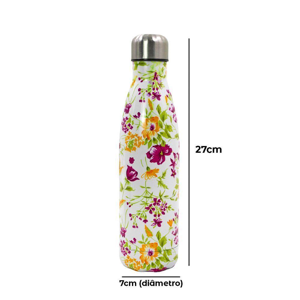 Garrafa Termica Aço Inox Com Estampa 500ml Modelo:flores Roxo E Amarelo - 2