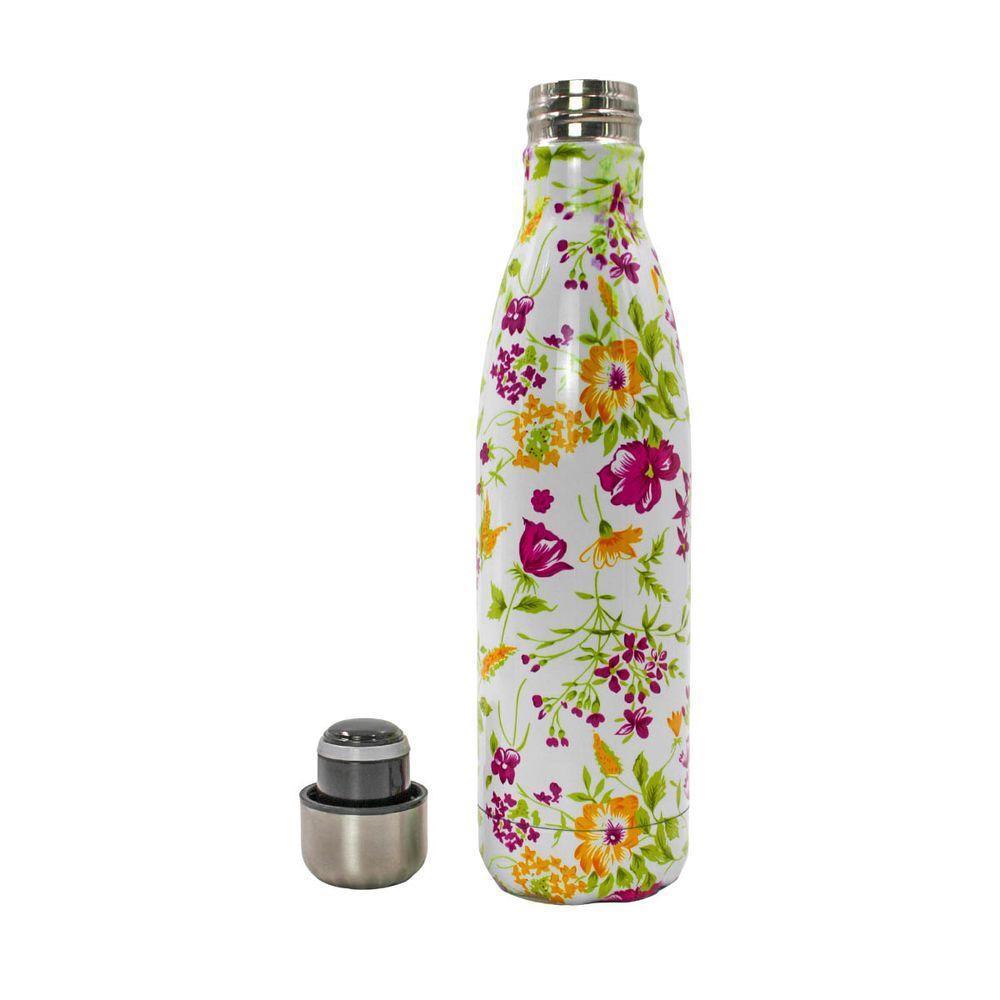 Garrafa Termica Aço Inox Com Estampa 500ml Modelo:flores Roxo E Amarelo - 3