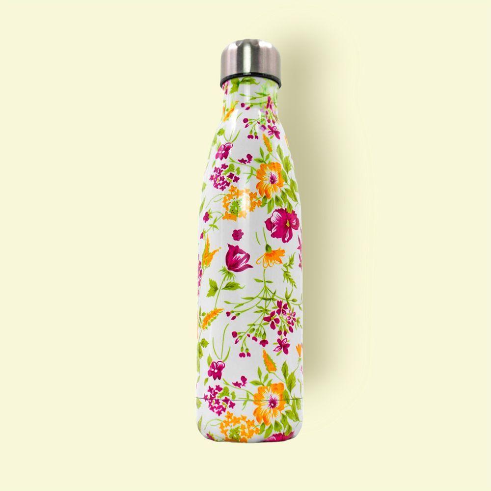 Garrafa Termica Aço Inox Com Estampa 500ml Modelo:flores Roxo E Amarelo - 5
