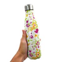 Garrafa Termica Aço Inox Com Estampa 500ml Modelo:flores Roxo E Amarelo