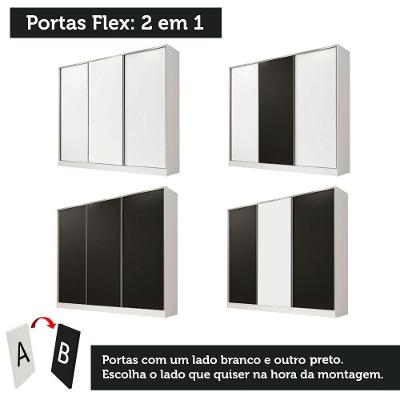 Guarda Roupa Casal Zurique 3 Portas de Correr 4 Gavetas Branco-preto MDF