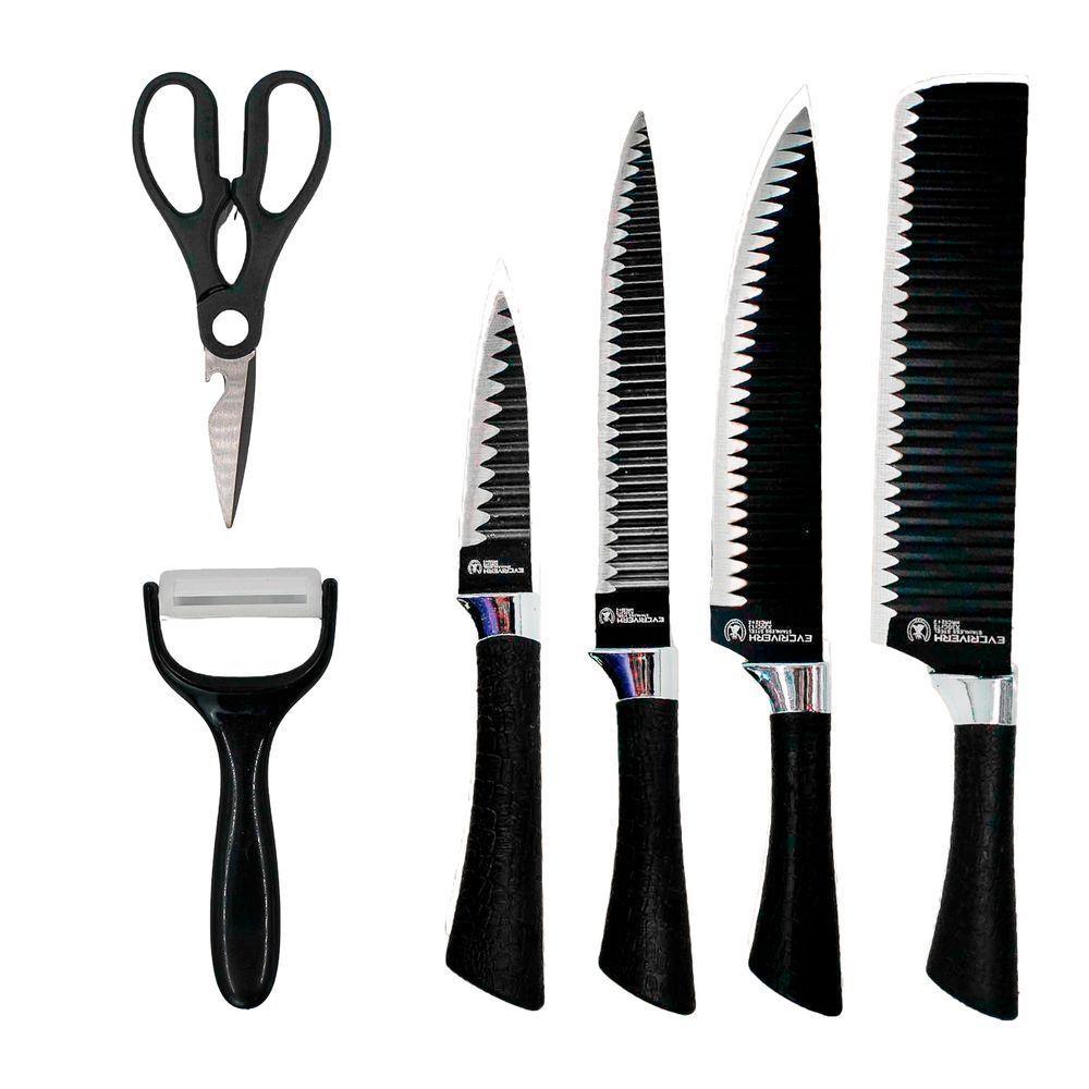 Jogo De Facas 6 Peças Aço Inoxidavel Conjunto Com Tesoura Multifuncional Cozinha - 1