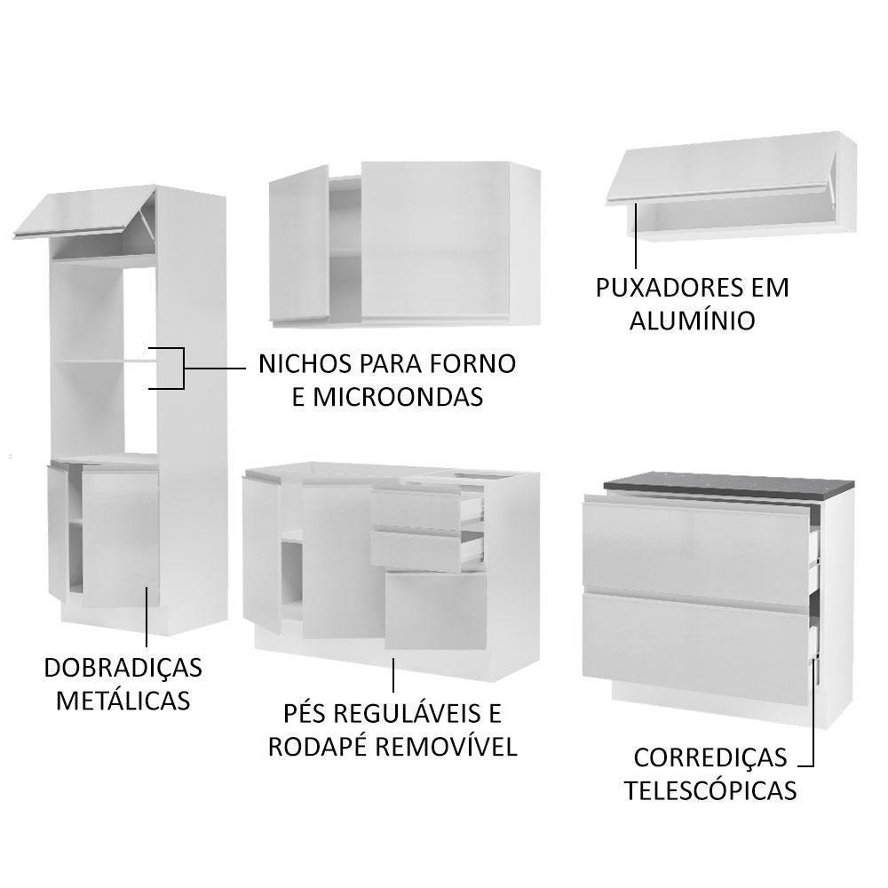 Cozinha Completa Mdf Madesa Acordes Frentes Branco Brilho - 7