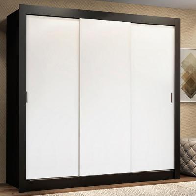 Guarda Roupa Casal Lyon 3 Portas de Correr 2 Gavetas Preto-branco Madesa