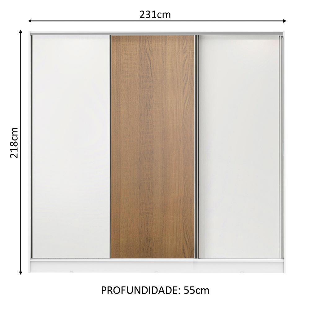 Guarda Roupa Casal 100% MDF Zurique 3 Portas de Correr Madesa - 3