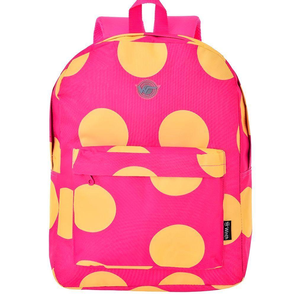 Mochila De Costas Feminina Juvenil Básica Bolinhas Pink - 1
