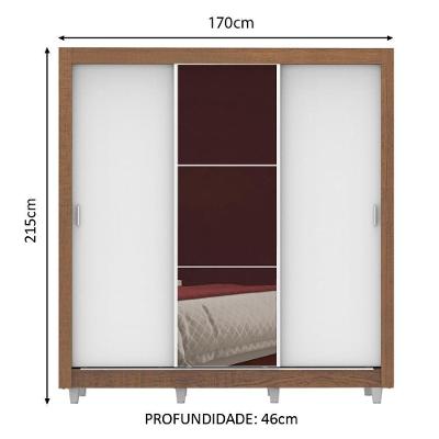 Guarda Roupa Casal Lyon Plus 3 Portas de Correr 4 Gavetas Rustic-branco Madesa