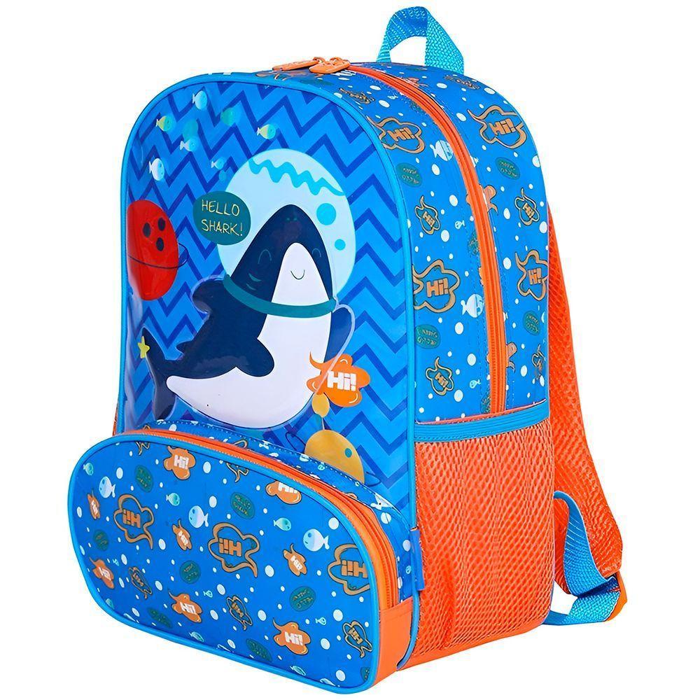 Mochila Infantil Com Bolso Externo Animais Escola Passeio Estampa Tubarão - 2