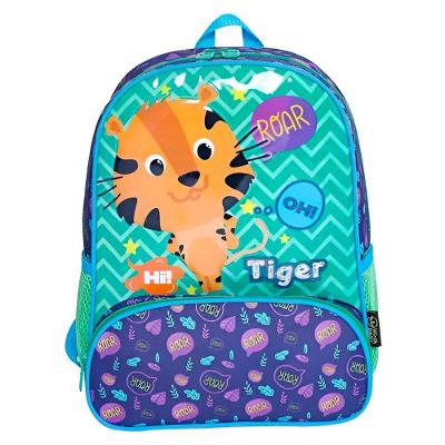 Mochila Infantil Com Bolso Externo Animais Escola Passeio Estampa Tigre