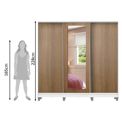 Guarda Roupa Casal Eros 3 Portas de Correr 4 Gavetas Branco-Rustic MDF
