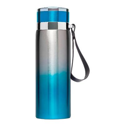 Garrafinha Térmica Aço Inox 800ml água Gelada Quente C/ Vedação Academia Trilha Azul Com Prata