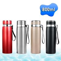 Garrafinha Térmica Aço Inox 800ml água Gelada Quente C/ Vedação Academia Trilha Azul Com Prata - 2