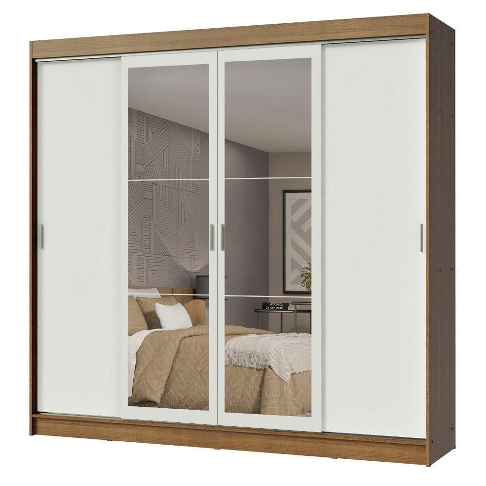 Guarda-roupa Casal Madesa Austin 4 Portas De Correr Com Espelhos 3 Gavetas - Rustic-branco Rustic-branco - 2