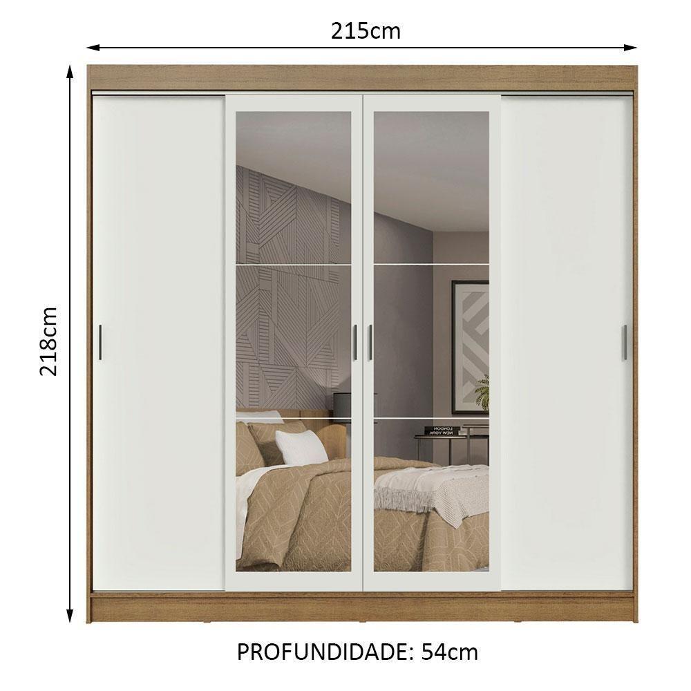 Guarda-roupa Casal Madesa Austin 4 Portas De Correr Com Espelhos 3 Gavetas - Rustic-branco Rustic-branco - 10