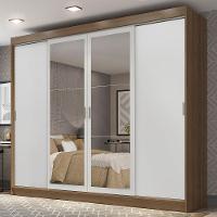 Guarda-roupa Casal Madesa Austin 4 Portas De Correr Com Espelhos 3 Gavetas - Rustic-branco Rustic-branco - 1
