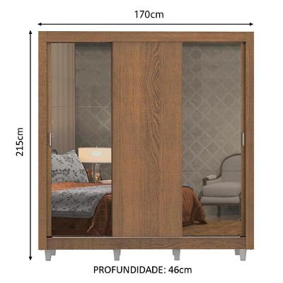 Guarda Roupa Casal Lyon Plus 3 Portas de Correr 4 Gavetas Rustic Madesa