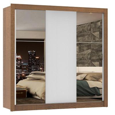 Guarda Roupa Casal Lyon Plus 3 Portas de Correr 4 Gavetas Rustic-branco