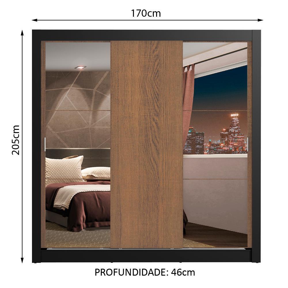 Guarda-roupa Casal Lyon Plus 3 Portas Correr Espelhos - 1