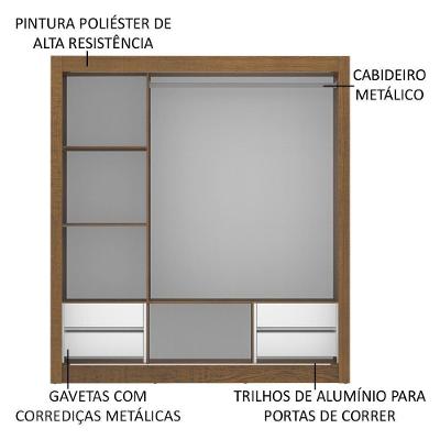 Guarda Roupa Casal Lyon Plus 3 Portas de Correr 4 Gavetas Rustic Madesa