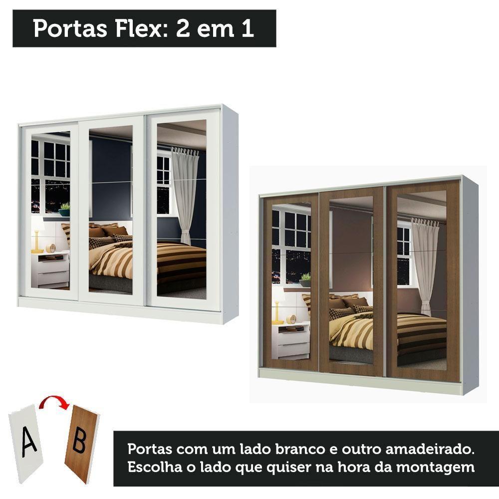 Guarda-roupa Casal Eros 3 Portas de Correr de Espelho Madesa - 4