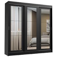 Guarda-roupa Casal Kansas 3 Portas de Correr de Espelho 3 Gavetas Preto Madesa - 2