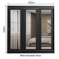 Guarda-roupa Casal Kansas 3 Portas de Correr de Espelho 3 Gavetas Preto Madesa - 5