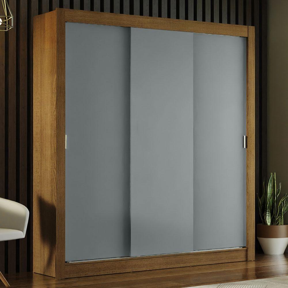 Guarda-roupa Casal Mônaco 3 Portas De Correr Rustic/Cinza - 1