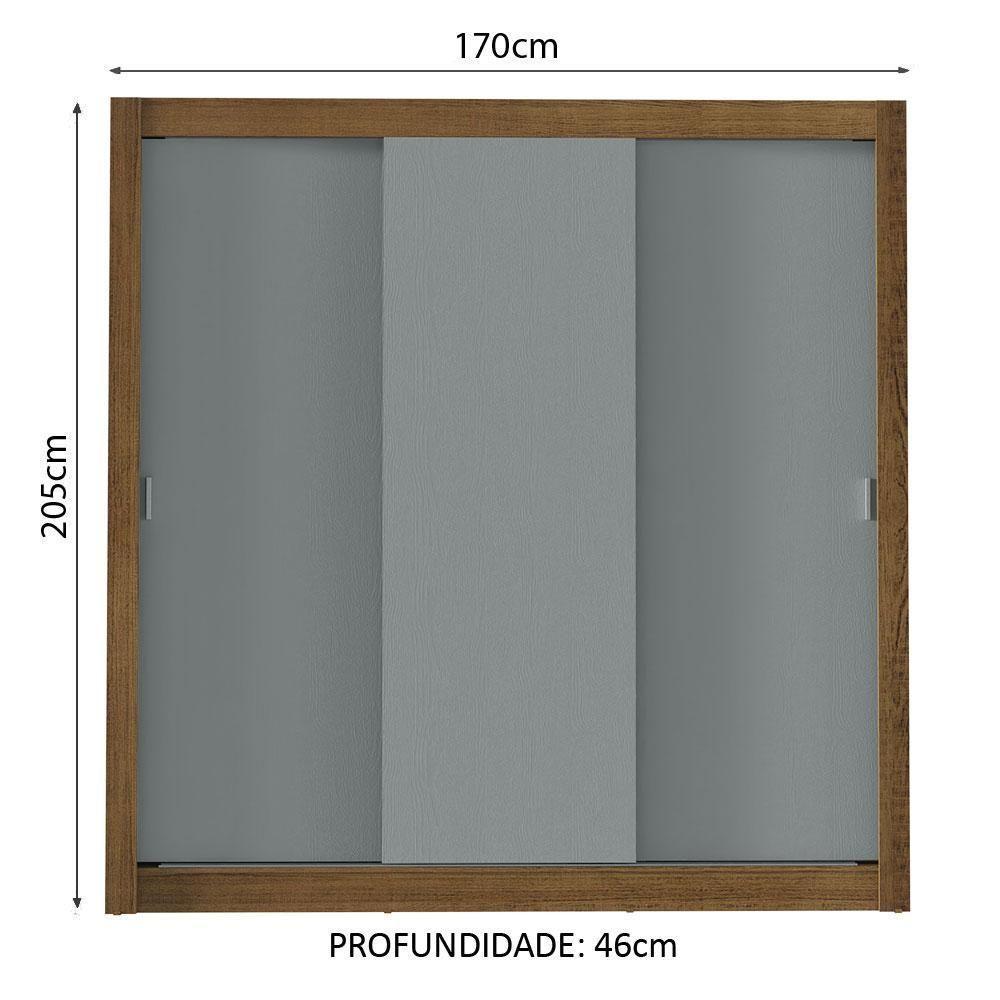 Guarda-roupa Casal Mônaco 3 Portas De Correr Rustic/Cinza - 9