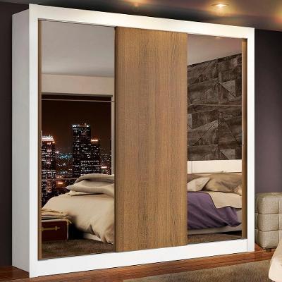 Guarda Roupa Casal Lyon Plus 3 Portas de Correr 4 Gavetas Branco-rustic