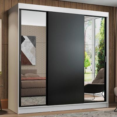 Guarda Roupa Casal Reno 3 Portas de Correr 4 Gavetas Branco-preto Madesa