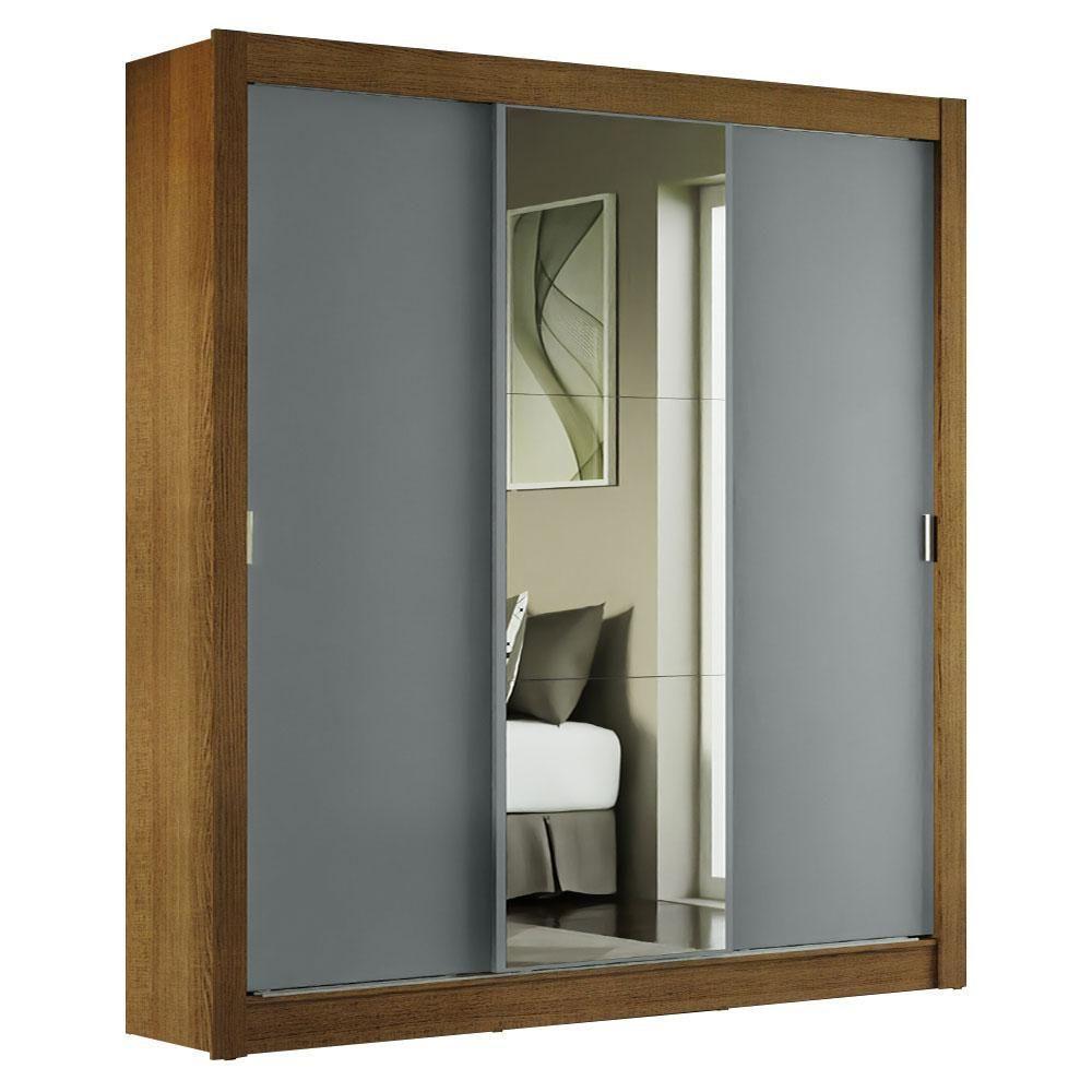 Guarda-roupa Casal Mônaco 3 Portas Com Espelho Rustic/Cinza - 10