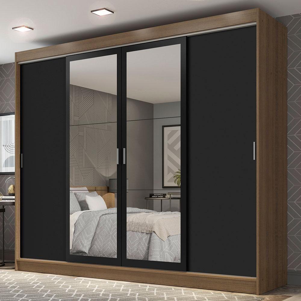 Guarda-roupa Casal Madesa Austin 4 Portas De Correr Com Espelhos 3 Gavetas - Rustic-preto Rustic-preto - 1
