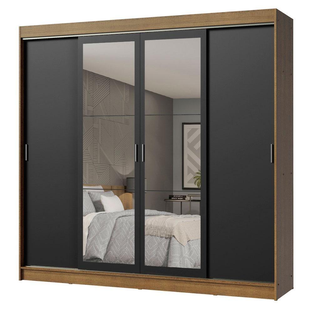 Guarda-roupa Casal Madesa Austin 4 Portas De Correr Com Espelhos 3 Gavetas - Rustic-preto Rustic-preto - 2