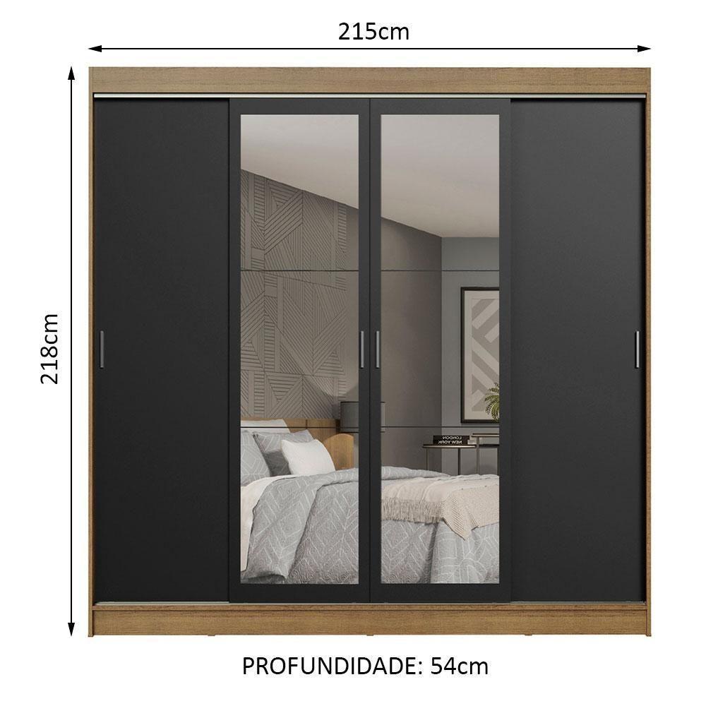 Guarda-roupa Casal Madesa Austin 4 Portas De Correr Com Espelhos 3 Gavetas - Rustic-preto Rustic-preto - 10