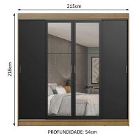Guarda-roupa Casal Madesa Austin 4 Portas De Correr Com Espelhos 3 Gavetas - Rustic-preto Rustic-preto - 10