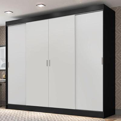 Guarda Roupa Casal Austin 4 Portas de Correr 3 Gavetas Preto-branco Madesa