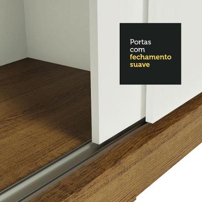 Guarda Roupa Casal Austin 4 Portas de Correr Espelho 3 Gavetas Rustic-branco