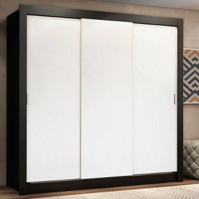 Guarda Roupa Casal Lyon Plus 3 Portas de Correr 4 Gavetas Preto-branco Madesa